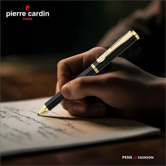 Pierre Cardin Vista 2-in-1 Twist Mechanism Ball Pen | Luxurious Metal Body Design with Golden Trims | Ideal for Festive & Corporate Gifting | Blue & Black Ink