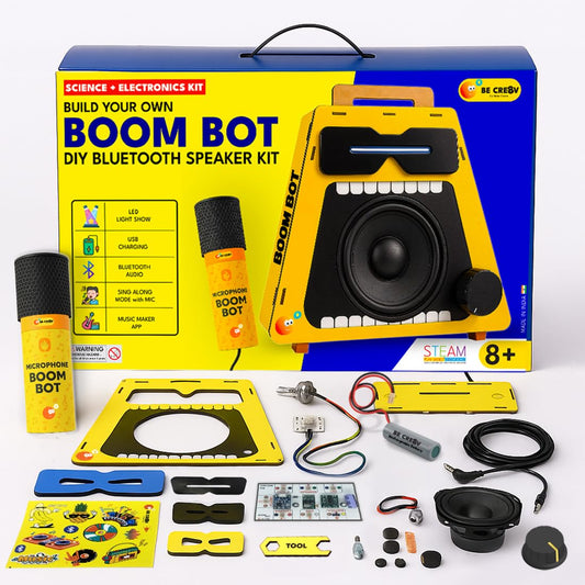 Be Cre8v Boom Bot DIY Bluetooth Speaker Kit with Microphone, LED Light Show, STEAM Learning Toy