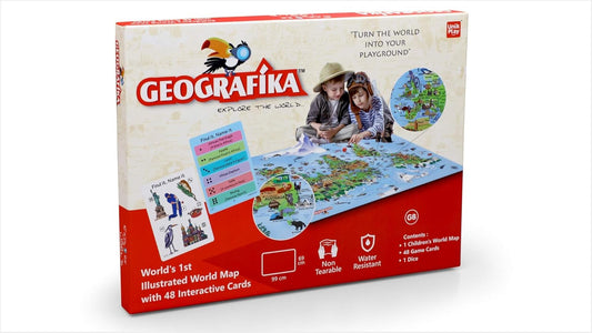 UnikPlay Geografika Map Game with Illustrated Map & 40 Game Cards – Learning with Fun for Kids Aged 6+ | Educational Geography Board Game for Children – Learn Fun Facts (World)