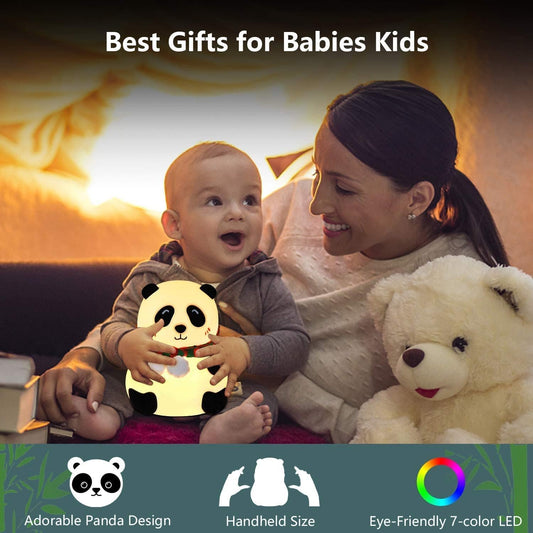Touch Panda Lamp, Cute Kids Night Light, Rechargeable, BPA-Free Silicone, 7 Color Lights
