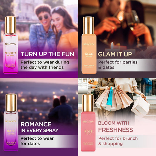 Bella Vita Luxury Woman | Long Lasting Eau De Parfum Gift Set 4x20 ml Perfume for Women | with Date, Senorita, Glam, Rose | Floral, Fruity Premium Fragrance...
