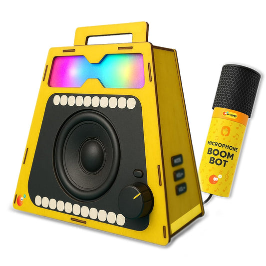Be Cre8v Boom Bot DIY Bluetooth Speaker Kit with Microphone, LED Light Show, STEAM Learning Toy