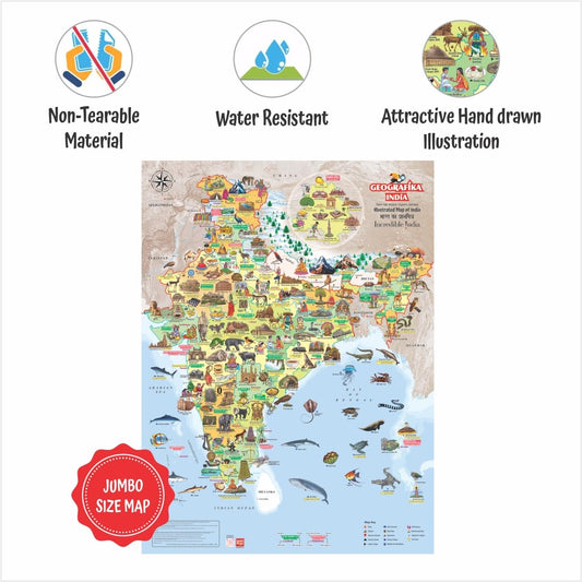 UnikPlay Geografika Map Game with Illustrated Map & 40 Game Cards – Learning with Fun for Kids Aged 6+ | Educational Geography Board Game for Children – Learn Fun Facts (India)