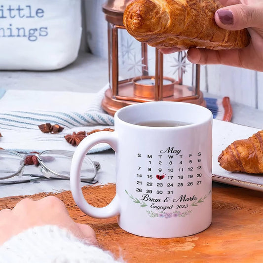 Coffee Mug Personalized Calendar Date Highlighted with Heart Anniversary Plain White Mug Coffee Mug Mockup Ceramic Coffee Mug Mock Holiday Gifts For...