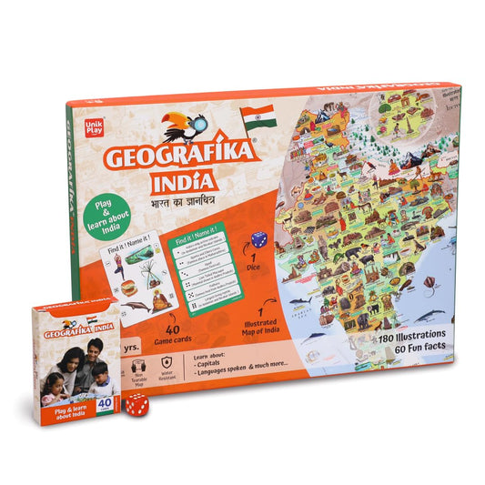 UnikPlay Geografika Map Game with Illustrated Map & 40 Game Cards – Learning with Fun for Kids Aged 6+ | Educational Geography Board Game for Children – Learn Fun Facts (India)