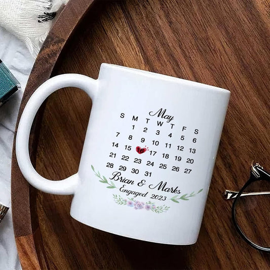 Coffee Mug Personalized Calendar Date Highlighted with Heart Anniversary Plain White Mug Coffee Mug Mockup Ceramic Coffee Mug Mock Holiday Gifts For...