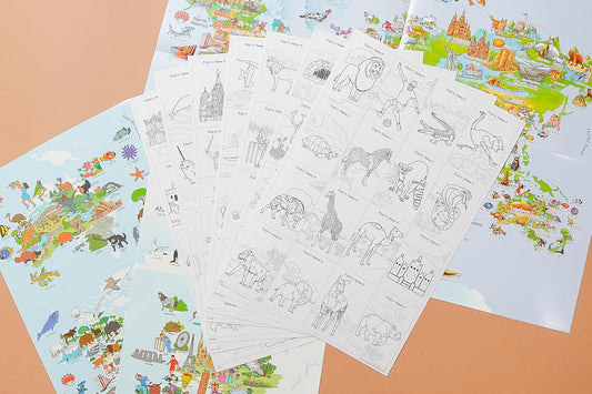 Unikplay 2 in 1 Colour & Play Kit | World Map Game | Educational and Fun Coloring Game | Geography based Colouring Kit | General Knowledge Game | Family Time Activity | Learning Gifts for Kids Ages 6+