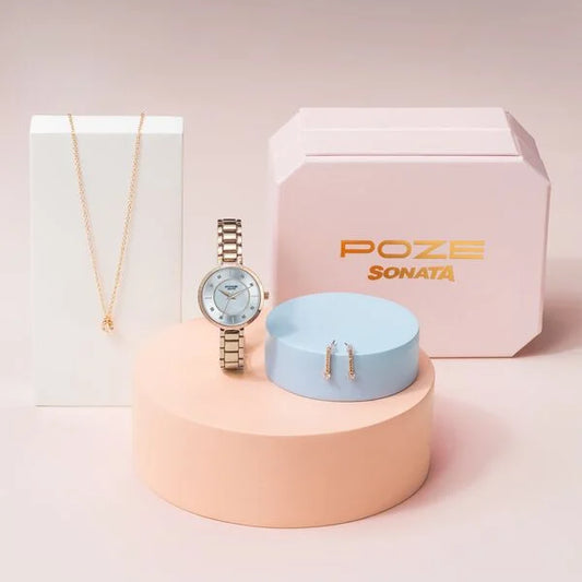 Sonata Poze Quartz Analog White Dial Metal Strap Watch For Women