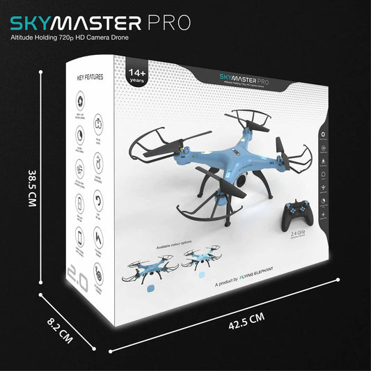 Skymaster Pro Drone with 720p HD Camera Packed with features The most affordable Drone with 360 flips and stunts for kids! - Navy Blue