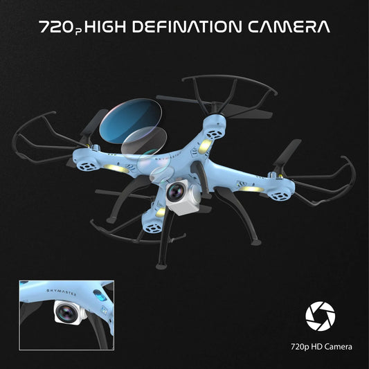 Skymaster Pro Drone with 720p HD Camera Packed with features The most affordable Drone with 360 flips and stunts for kids! - Navy Blue