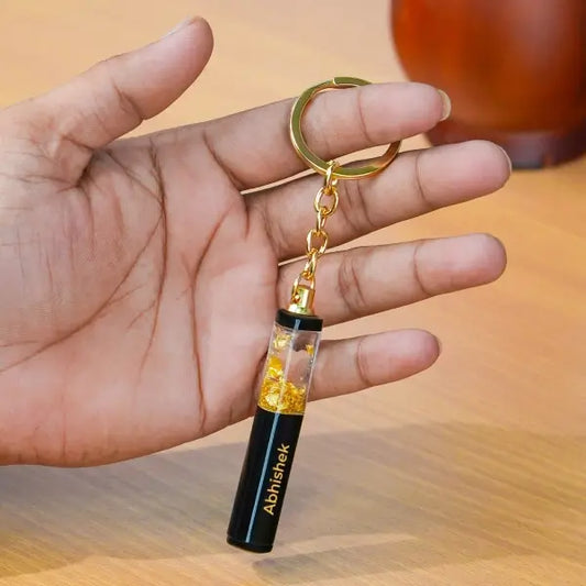 Personalized Metallic Gold flake Pen with Key chain Name Print Gift Set for Unisex