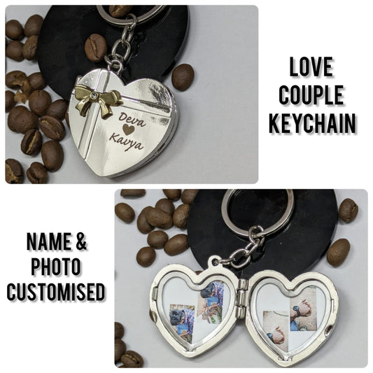 Name Photo Keychain Metal Heart Shape