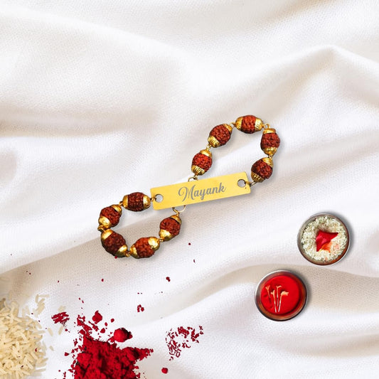 Rudraksha Rakhi with name - Raksha bandhan - Rakhi customised