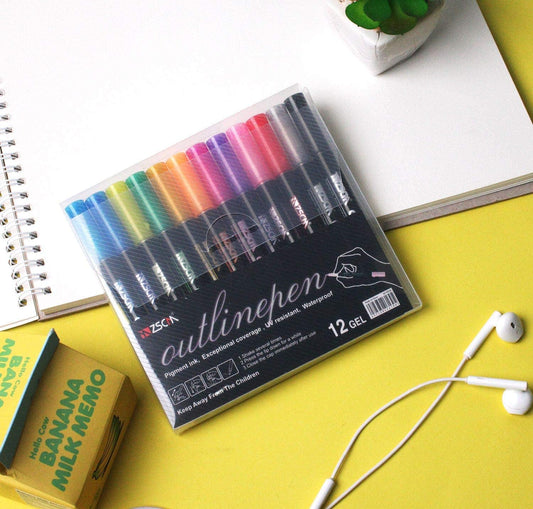 Double Line Outline Pen, Self-Outline Metallic Markers, 12 Colors Bullet Journal Pens & Glitter Pens for Card Making, Scrapbooking, Drawing, DIY Art Crafts, Kids,