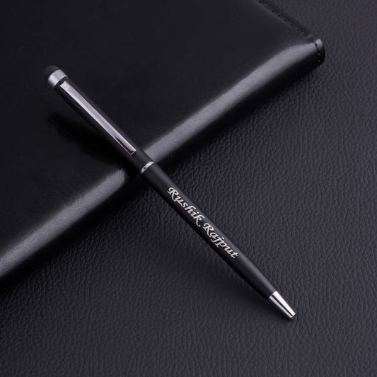 Customised Your Name Ballpoint Stylus Pen with Soft Rubber Touch Screens Custom Logo for Mobile Phone Ball Point (Silver Black)
