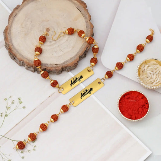 Rudraksha Rakhi with name - Raksha bandhan - Rakhi customised